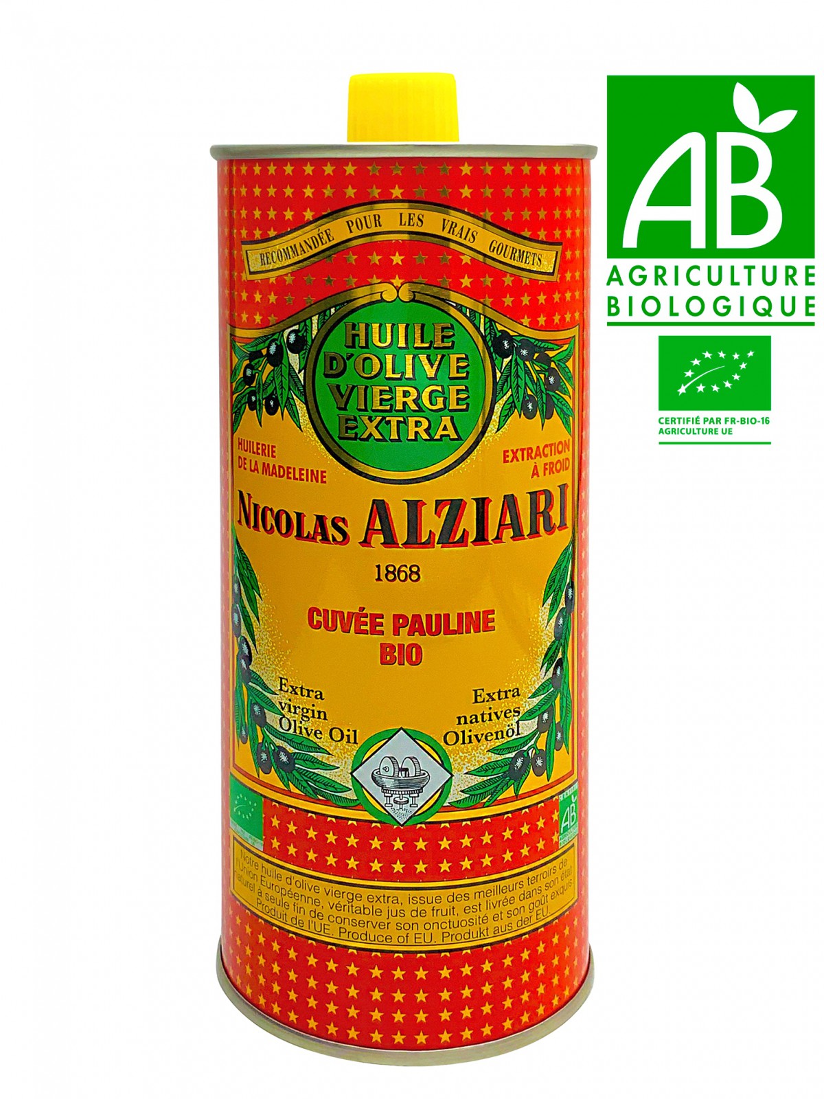 Bidon métal de 3 litres biologique. Huile d'Olive Vierge Extra