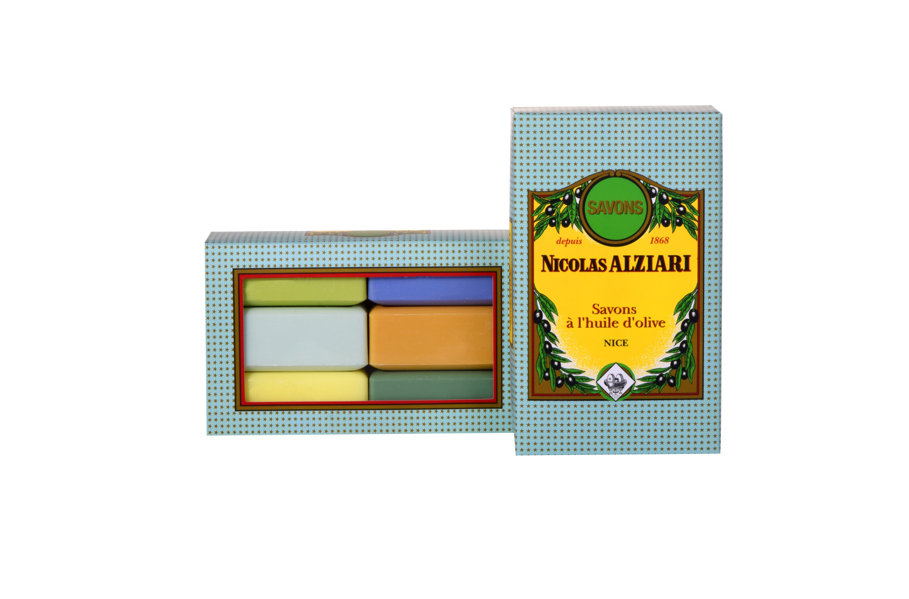 box of 6 olive oil soaps all fragrance 200 gr 