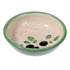 Coupelle blanche à olives et noyaux (poterie de Vallauris)