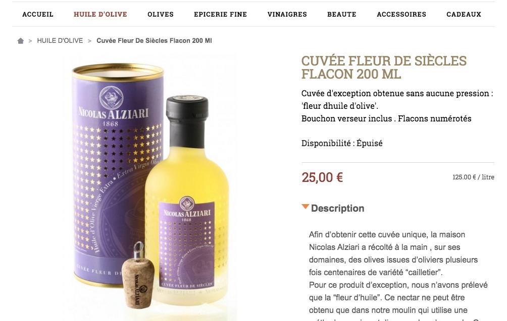 Fleur d'huile d'olive - Cuvée Fleur de Siècles 200 ml - HUILES D'OLIVE