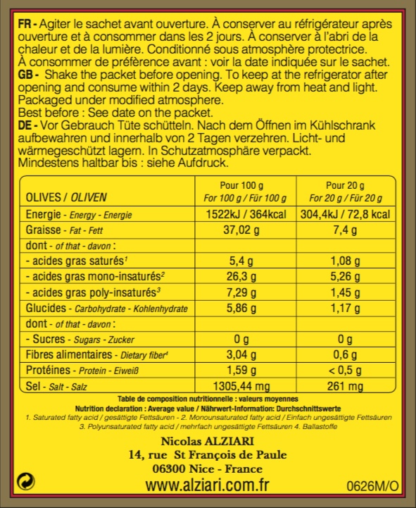 olives aux 2 piments 60 g en sachet