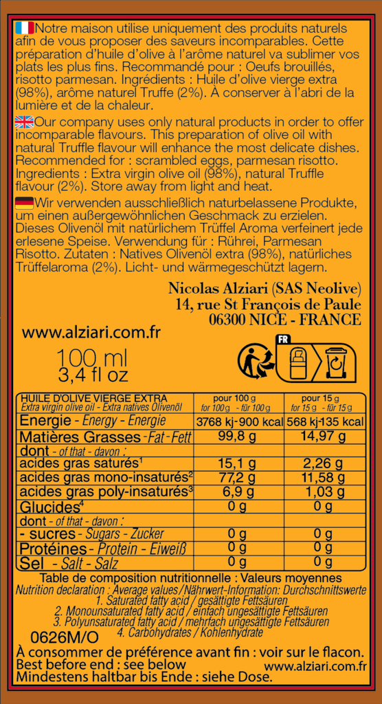 Huile Diamant noir 100 ml flacon POMPE - Alziari