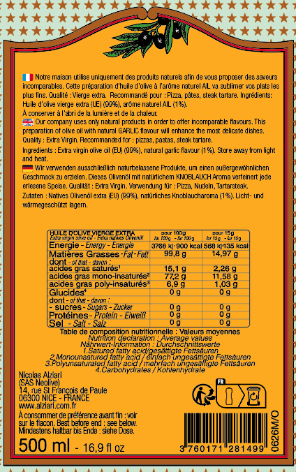 Huile aromatisée l'AIL 500ML - Alziari