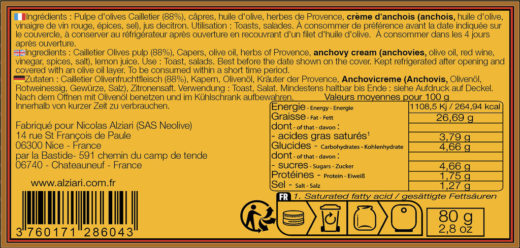 Tapenade à l'Olive Cailletier 80g - Alziari