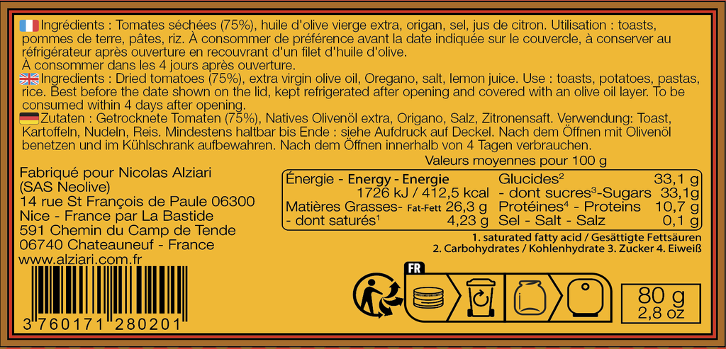 Supreme de tomates 80 gr - Alziari