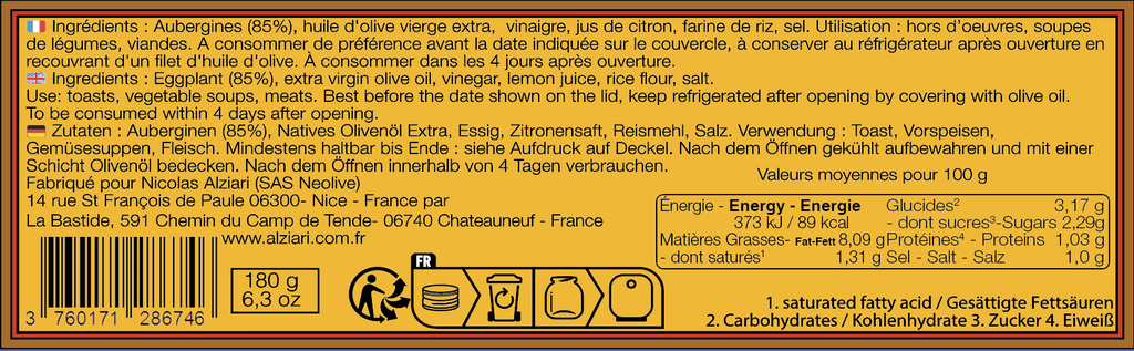 Caviar d'aubergine 180 g - Alziari