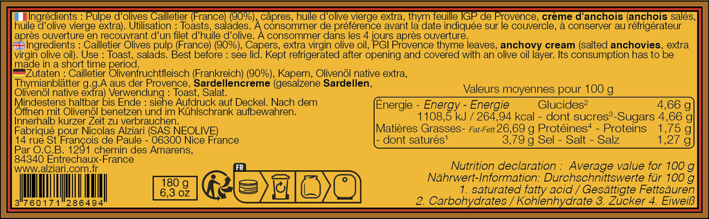 Tapenade à l’Olive Cailletier 180g - Alziari