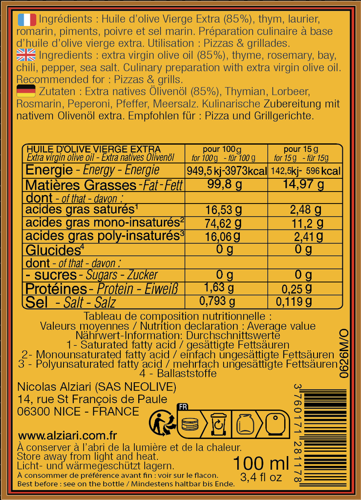 Huile d'olive PILI PILI 100 ml - Alziari