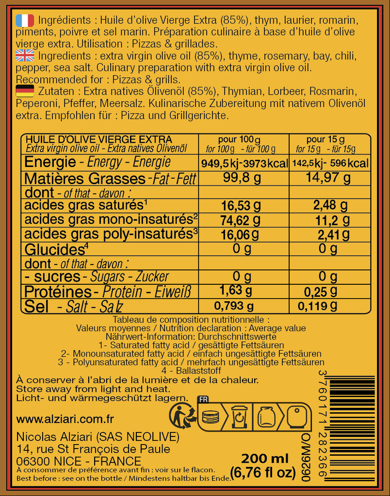 Huile d'olive PILI PILI 200 ml - Alziari