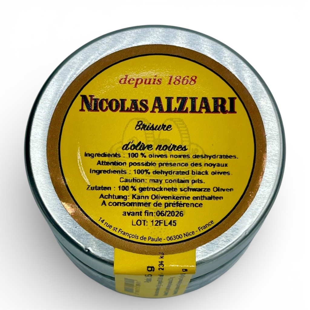 Brisures d'olives noires en pot 25 gr - Alziari
