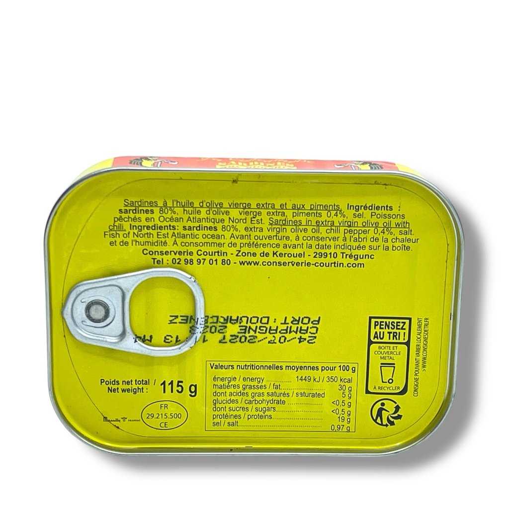 Sardines huile d'olive piment 1/6 115 g - Courtin