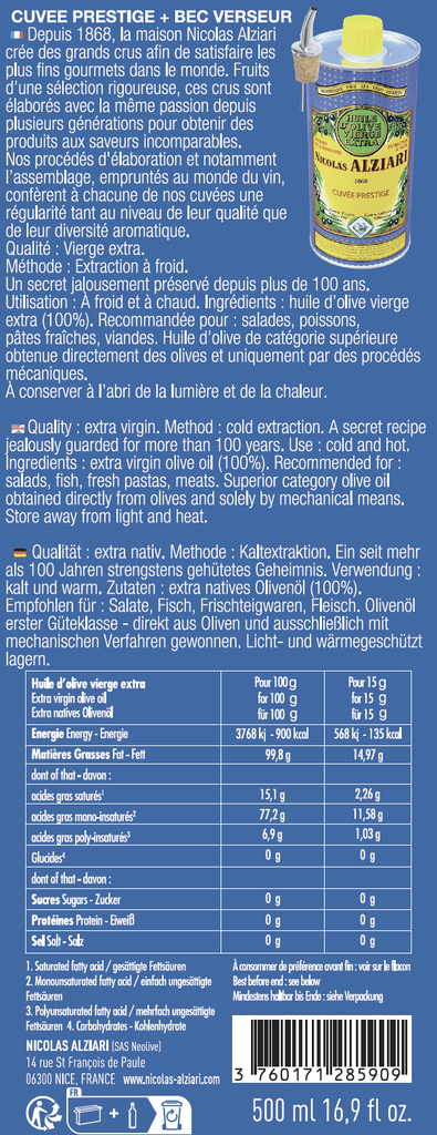 Etui Bleu : CUVÉE PRESTIGE 500 ml + Bec verseur - Alziari