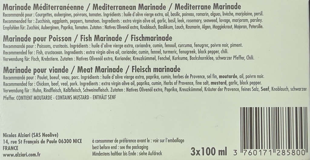Coffret “nos marinades” 3 X 100 ml Bidon - Alziari