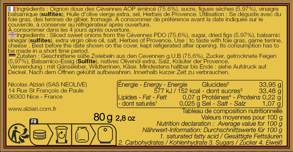 confit d'oignons aux figues 80 gr - Alziari