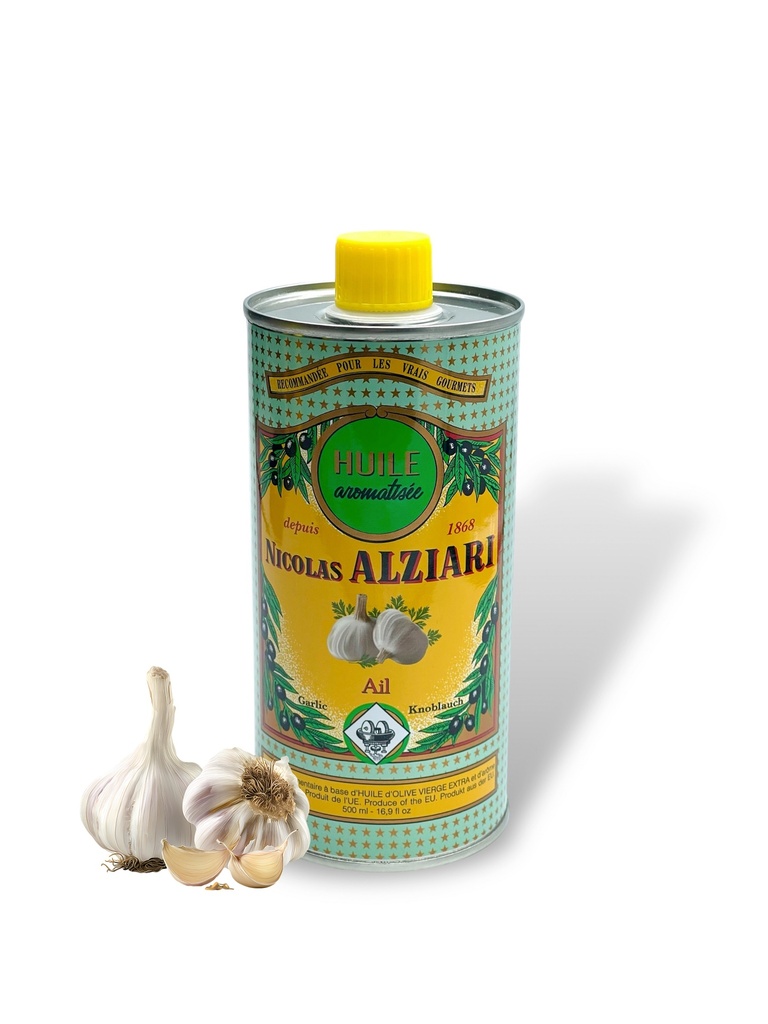 500ml tin Olive oil Garlic flavored - Alziari