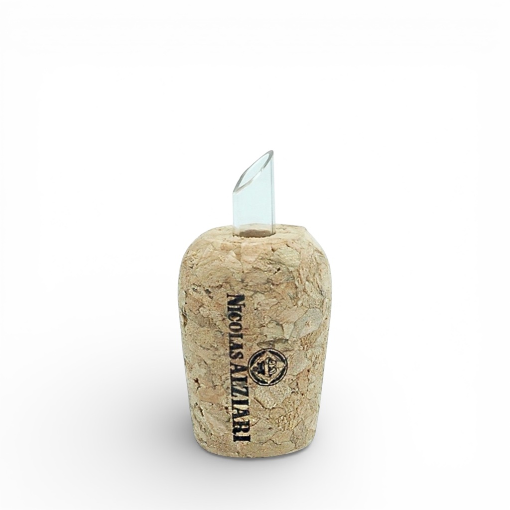 Nicolas Alziari-branded printed cork pourer cap for 200 ml bottles