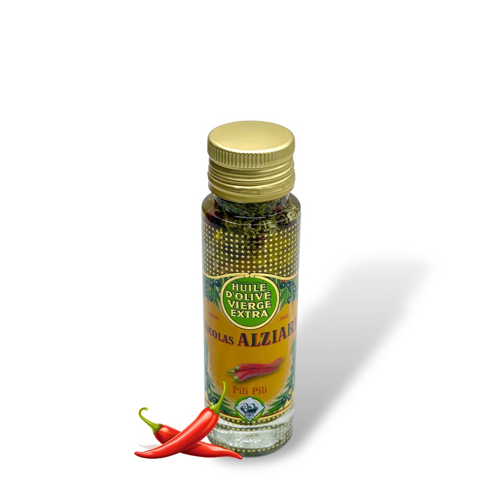 100ml Flasche scharf aromatisiertes PILI PILI Olivenöl - Alziari