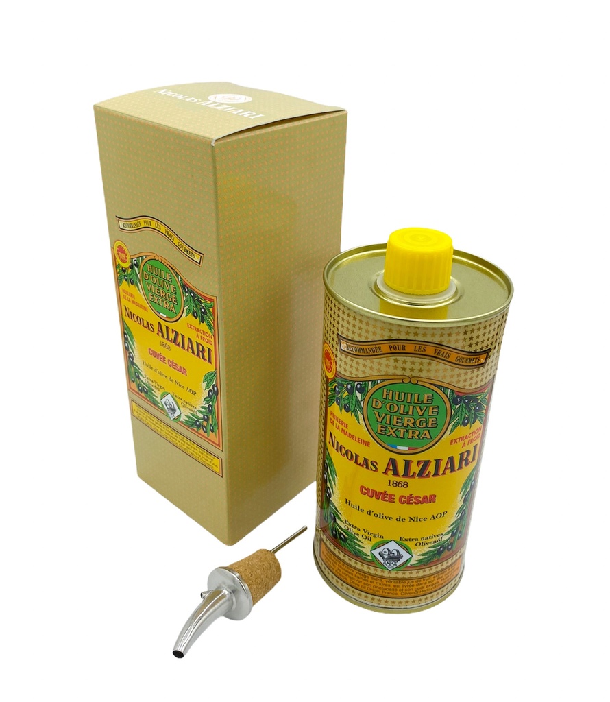 Box: 500ml Natives Olivenöl extra CUVÉE CESAR + Ausgießer* - Alziari