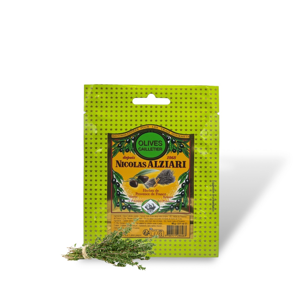 60g Tüte CAILLETIER Oliven mit Kräutern der Provence - Alziari