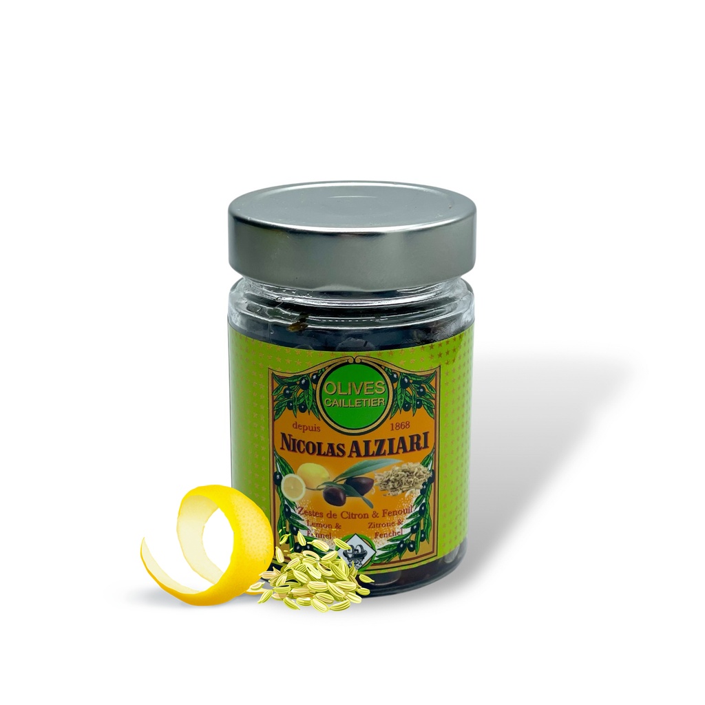 Bocal olives CAILLETIER citron, fenouil 180 g - Alziari