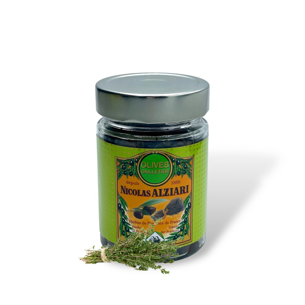 180g jar Cailletier olives with herbs of Provence - Alziari