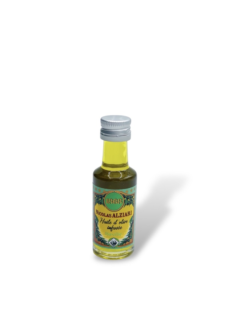 20ml Miniaturflasche Glas aromatisiertes Olivenöl Basilikum - Alziari