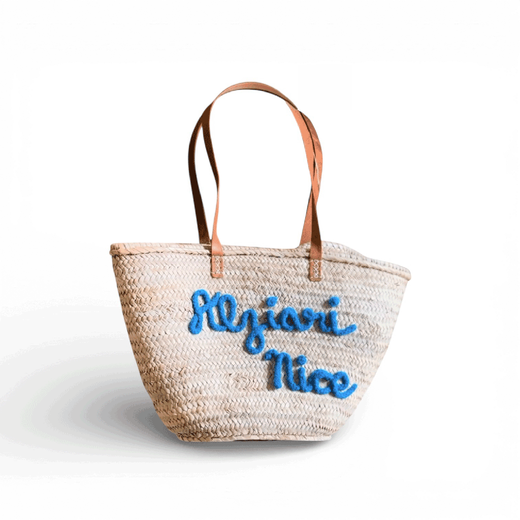 Panier/sac osier double anse cuir Alziari Côte d’azur