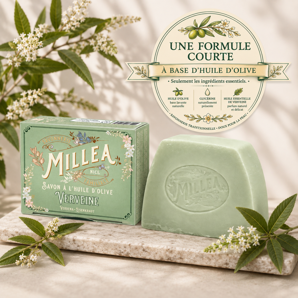 Savon solide à l’huile d’olive parfum VERVEINE 130 gr-  Millea