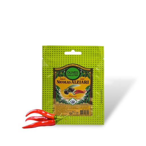 [5025] olives CAILLETIER au piment 60 g en sachet - Alziari
