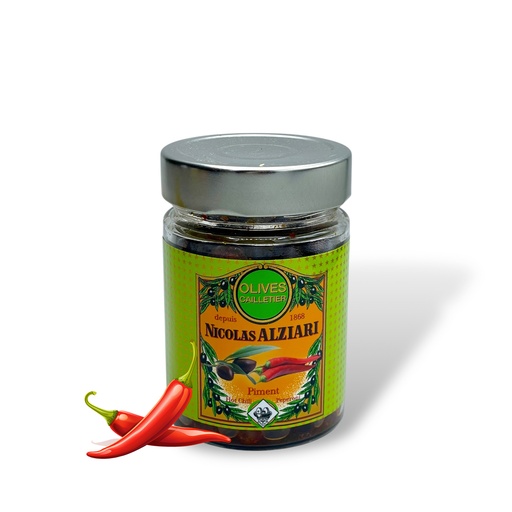 [5030] Bocal olives CAILLETIER aux 2 piments 180 g - Alziari