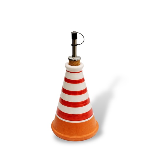 [6105] Huilier rayé ROUGE + TERRE CUITE 15 cm Pyramide (Vallauris) - Alziari