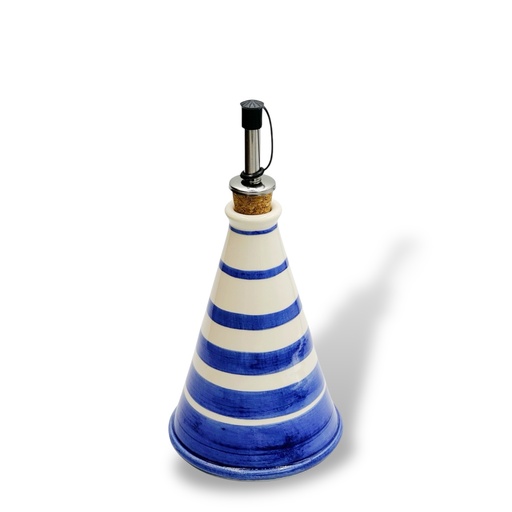 [6107] Ölkanne mit Streifenmuster BLAU 15 cm Pyramide (Vallauris) - Alziari 
