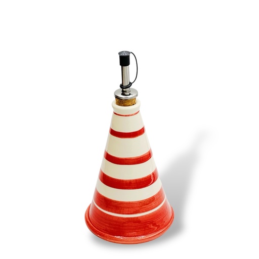 [6108] RED striped oil cruet 15 cm Pyramid (Vallauris) - Alziari 