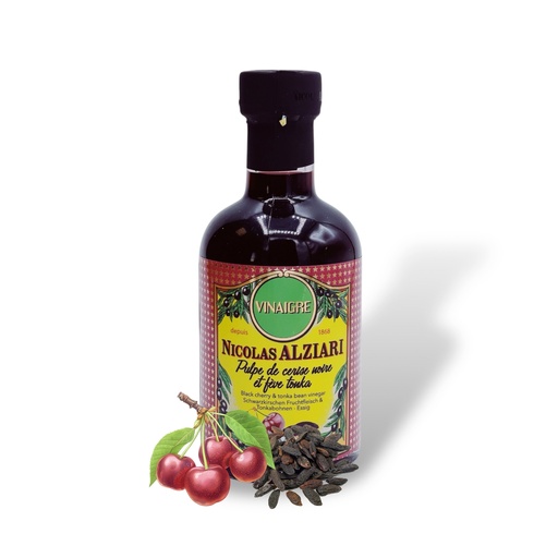 [1131] 200 ml Flasche Schwarzkirschen Fruchtfleisch & Tonkabohnen - Essig  